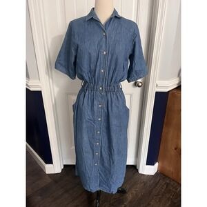 Gotcha Covered Vintage Denim Button-Up Midi Dress Elastic Waist Pockets 4 Modest